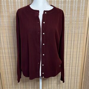 Karen Scott Classic Burgundy Button Down Cardigan